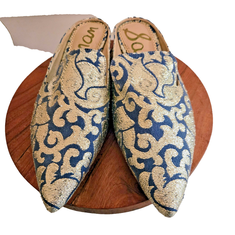 Sam Edelman gold and blue glitter slides shoes slip on 7.5 - Picture 4 of 9